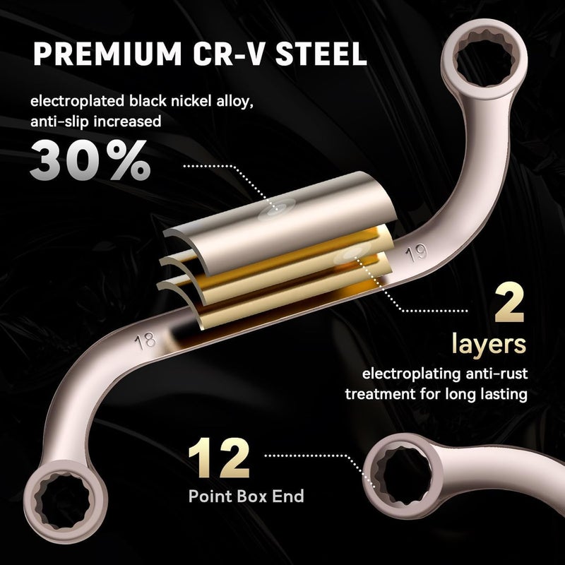 DISEN 14-Piece Half Moon&S-Style & E-Torx Wrench Set, CR-V, Wrench 5-Piece Half Moon Box Set Metric 8mm to 22mm,4-Piece E-Torx E6-E24,5-Piece S-Style Box 10-19mm,12 Point, EVA Foam Tool Organizer - Image 3